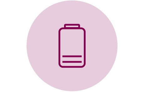 Ikon av ett batteri som håller på att ladda ur. 
